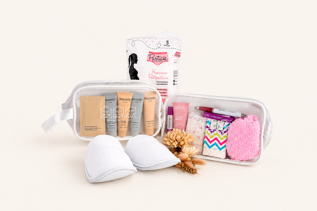transparent bags with labour and hospital essentials slippers and toiletries